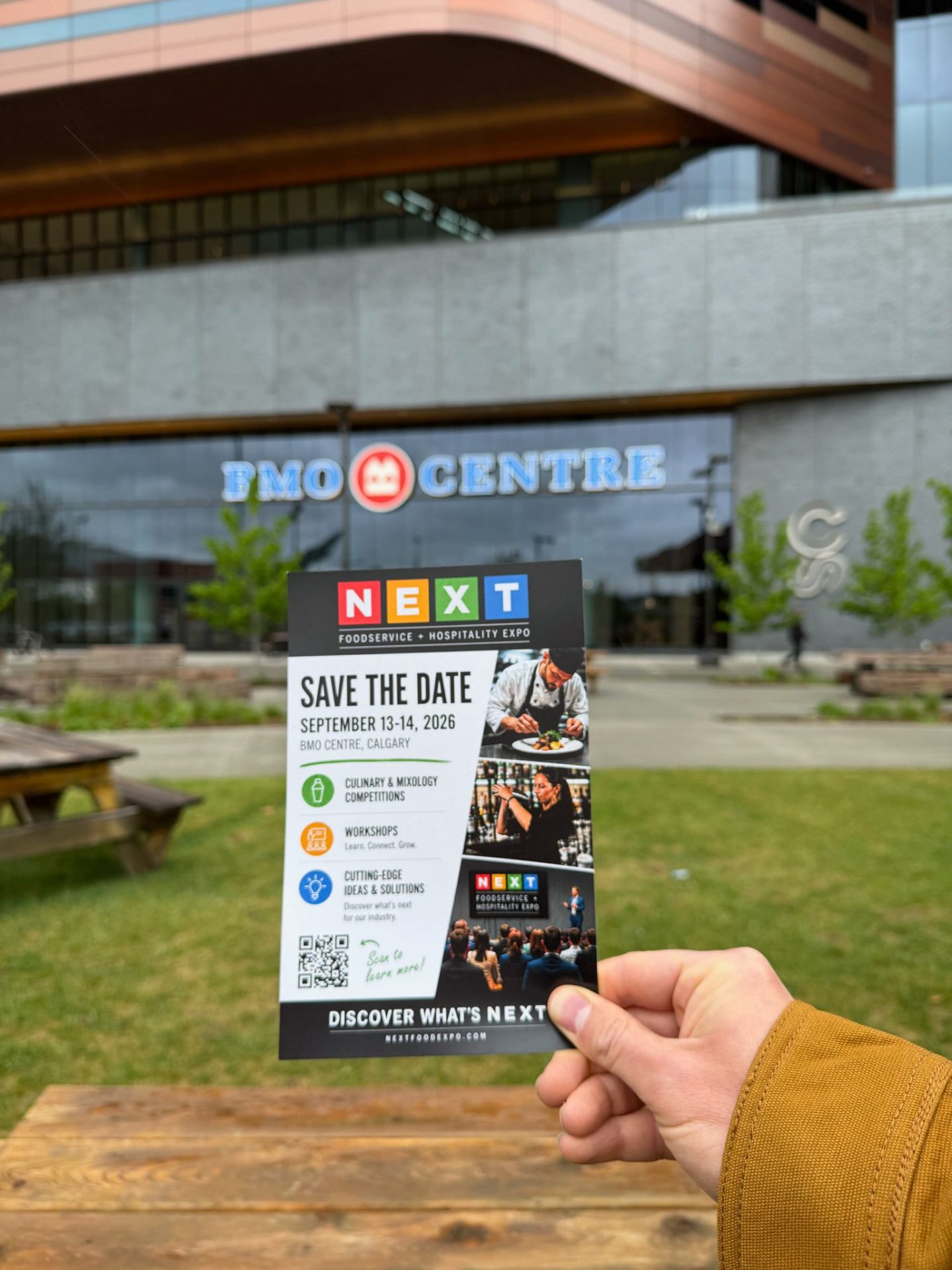 NEXT Food Expo Save the Date flyer outside BMO Centre